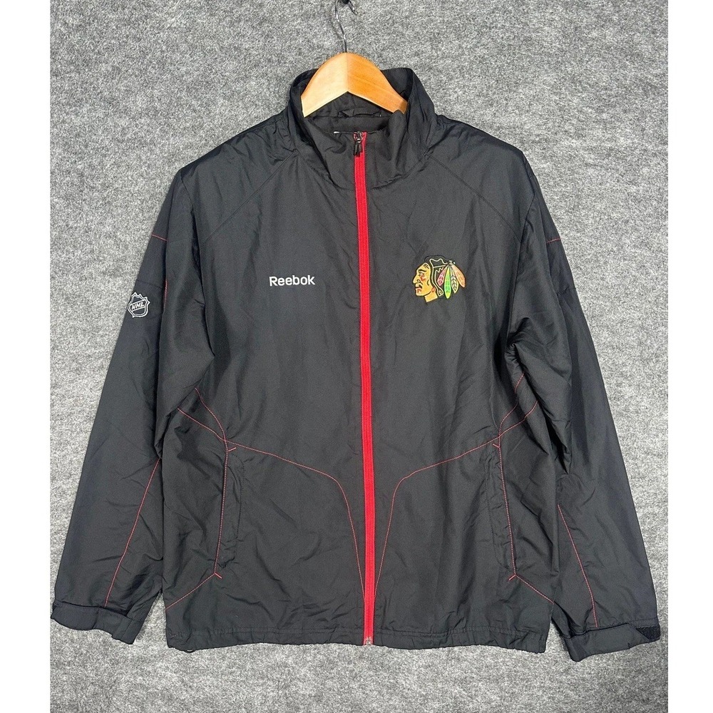 Reebok‎ Chicago Blackhawks NHL Center Ice Track Jacket Men's Small S Black Red